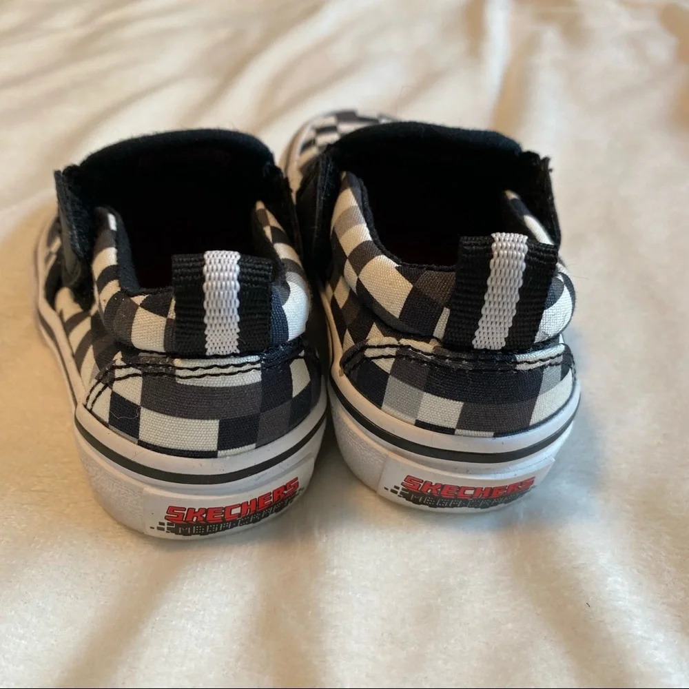 Sketchers Mega craft Black & White Checkered Toddler Slip On Shoes Sz 5 Kid Boy
